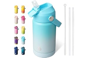 BJPKPK Insulated Water Bottle with Straw Lid, 12oz Thermo Water Bottles, Flex Handle & Non-Slip Boot, BPA Free Leak Proof Sta