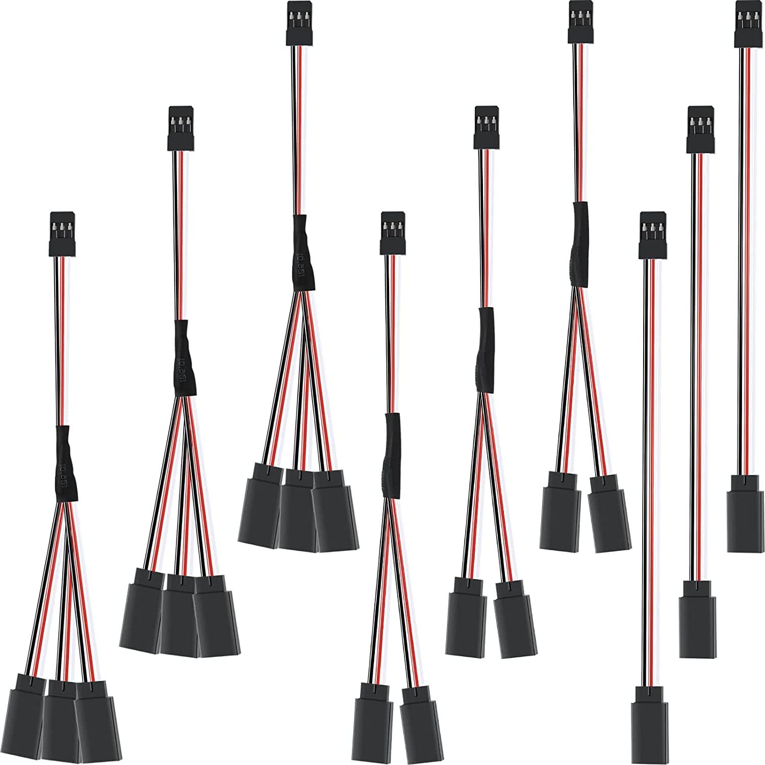 RUNCCI-YUN 9 pcs Cavo di Prolunga Servo, Cavo prolunga JR,RC Servo Cavo,JR Connettore Spina,3 Pin Maschio a Femmina Servo Cavo,1 a 2/1 a 3 per RC Aereo(150mm）