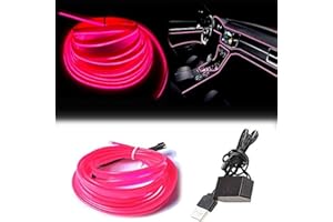 Maxlaxer El Wire Pink Interior Car LED Strip Lights, 3M Neon Wire USB 5V with Fuse Protection for Automotive Interior Decoration, with 6mm Sewing Edge