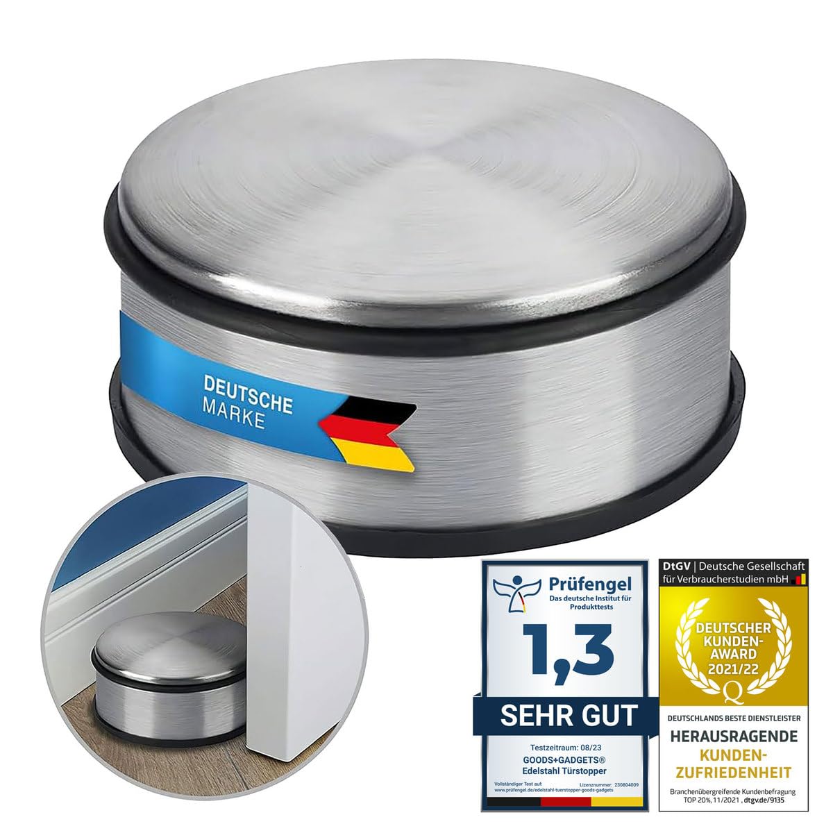 Designer Stainless Steel Doorstop Rubber Door Buffer Door Holder Stopper 1,2kg (Silver 11x6 cm, 1 Piece)