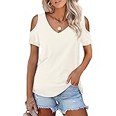 Amoretu Womens Short Sleeve Cold Shoulder Basic Tee Tops Shirts