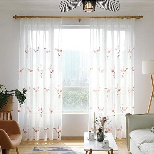 QYDF Inicio Decoración de 2 Piezas Rosa Ciruela Bordado Cortinas