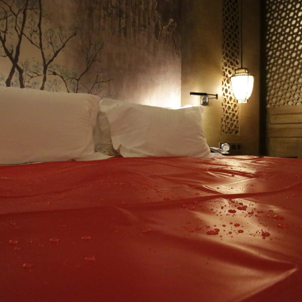 TOUGHAGE Waterproof Adult Bed Sheets Massage SPA Mattress Cover Allergy Relief Bed Bug Hypoallergenic Red Bed Mat (Single)