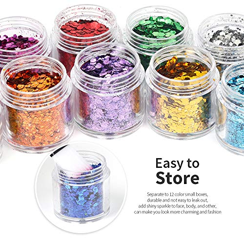 image for Teenitor 12 Boxes Chunky Glitter, Colorful Mixed Paillette Eye Shadow 