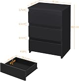 Yaheetech Bedside Table with 3 Drawers Black Wooden Nightstand 35x45x60.5 cm view 3