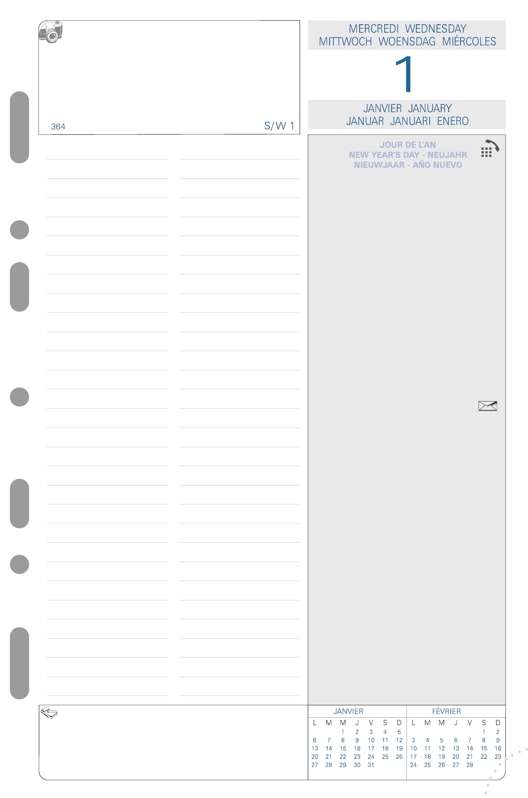 Exacompta 28250E Refill Organizer for Exatime 21 Daily Yearly Annual 1st and 2nd Semester White Paper Jan to Dec - Year 2020