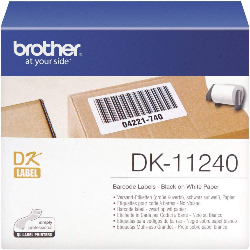 Brother DK-11240 Label Roll, Barcode Labels, Black on White, 600 Labels, 102mm (W) x 51mm (L), Brother Genuine Supplies