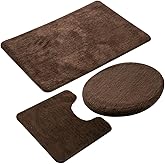 Elehealthy 3 Pieces Bathroom Rug Set, Non-Slip Bath Mats for Floors, Ultra Soft Absorbent and Comfortable U-Shaped Contour Rug, Floor Mat and Toilet Lid Cover(Coffee)