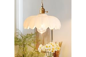 Dnshjue Vintage Glass Pendant Light – Modern Chandelier Elegant Golden Finish 10.2" Pendant Light E26 Glass Hanging Light Fixture for Kitchen Island, Dining Room, Bedroom (White 1-Light)