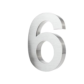 3D-Hausnummer 6 aus Edelstahl rostfreie & witterungsbeständige Hausnummern im 3D-Effekt in 20cm (Höhe) x 3cm (Tiefe) aus gebü