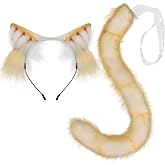 QinRuan Animal Cosplay Costume Accessories Furry Faux Fur Cat Ears Headband and Fox Tail Set Halloween Accessory