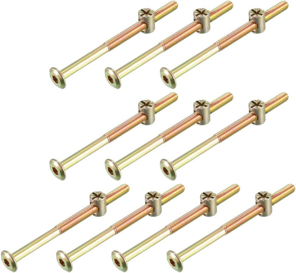 sourcing map M6x90mm Furniture Bolt Nut Set Hex Socket Screw 56.7mm Thread Length with Barrel Nuts for Beds Headboards Chairs 10 Sets