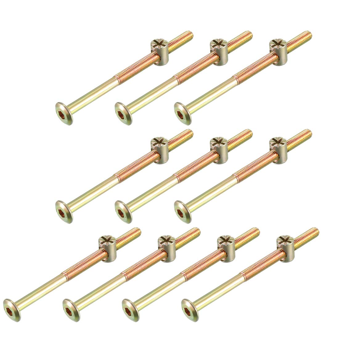 sourcing map M6x90mm Furniture Bolt Nut Set Hex Socket Screw 56.7mm Thread Length with Barrel Nuts for Beds Headboards Chairs 10 Sets