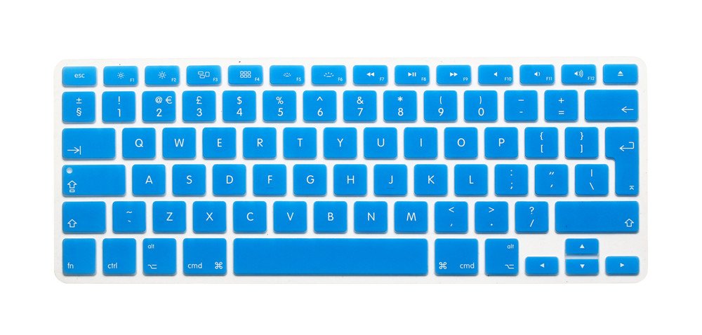 Se7enline Compatible with Macbook European Keyboard Layout for Macbook Pro 13" 15" 17" (with or without retina display) and Macbook Air 13 inch Blue Keyboard Skin Protector EU/UK Version, Aqua Blue
