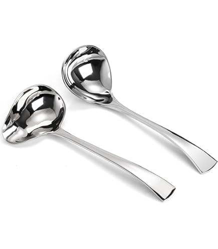 2 Cuillères à Sauce En Inox Avec Bec Verseur - Dorée Et Argentée, 20 Cm - Pour Vinaigrettes, Soupes, Sauces Précises - 5