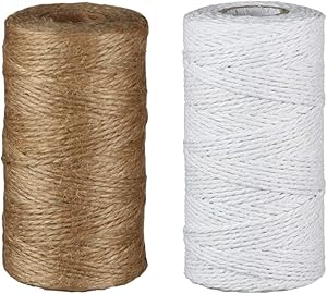 thanksky 656Feet Natural Jute Twine String Rolls for Gift Wrapping, 2mm 3Ply Christmas Twine String for Crafts,Gardening and Wedding Decor (656Ft-Brown+White)
