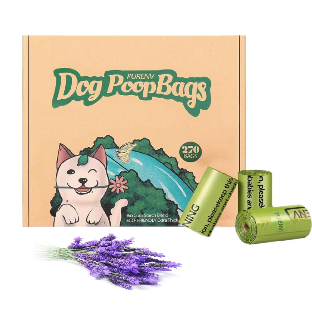 PURENV Biodegradable Dog Poop Bags, Extra Thick and Strong Leak-proof, Earth Friendly 9x13 Inches Dog Waste Bags (270 Bags)