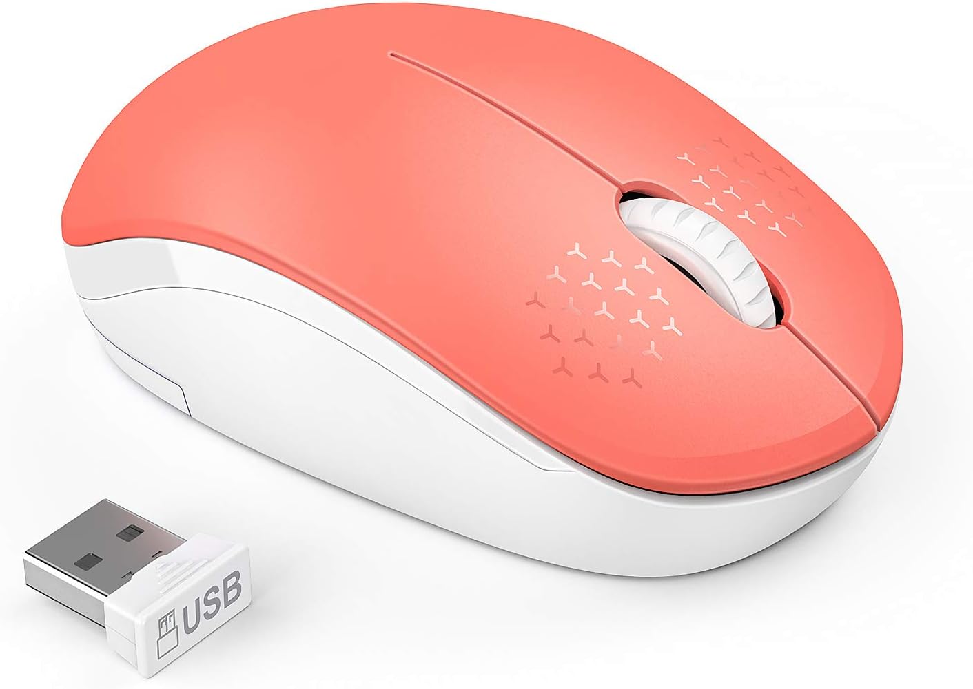 seenda Wireless Mouse, 2.4G Noiseless Mouse with USB Receiver Portable Computer Mice for PC, Laptop and Other Windows Devices - Living Coral & White