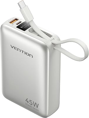 Mini Power Bank 45 W 20000 mAh con cavo USB-C integrato, PD/PPS, caricabatterie rapido, batterie esterne per cellulare con display a LED per iPhone 16/15/14, Galaxy S25/S24, iPad, laptop