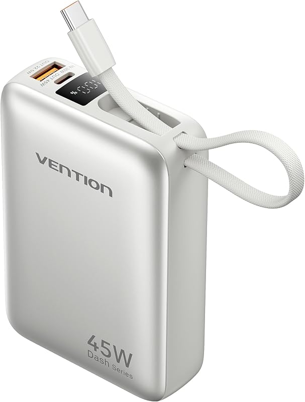 Mini Power Bank 45 W 20000 mAh con cavo USB-C integrato, PD/PPS, caricabatterie rapido, batterie esterne per cellulare con display a LED per iPhone 16/15/14, Galaxy S25/S24, iPad, laptop