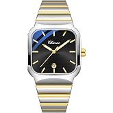 Gosasa Men's Vintage Square Dress Watch Two Tone Stainless Steel Watch | Quartz Watch with Date, 30M Water Resistant, Classic Analog Business Wristwatch