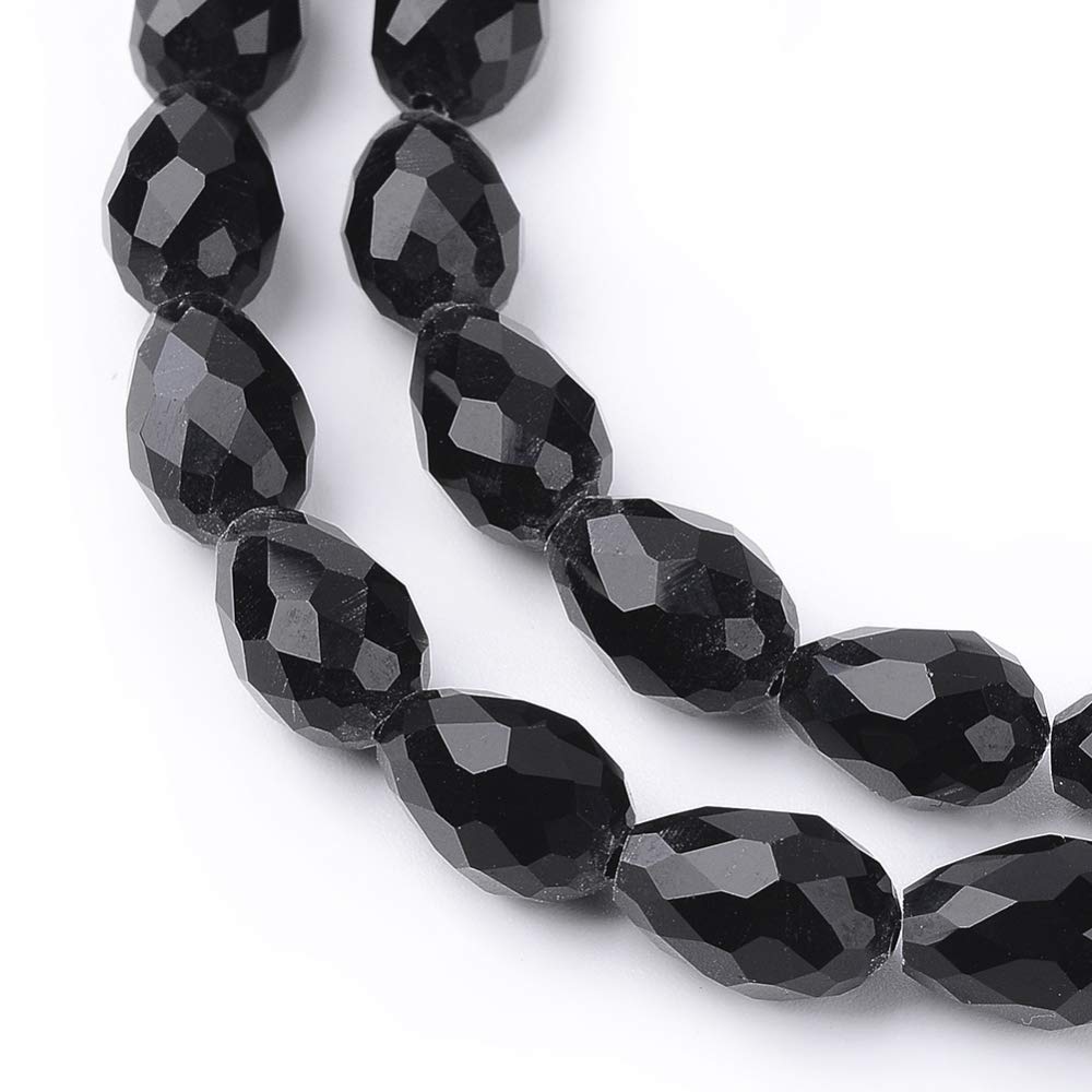 Perlin Czech Crystal Beads Black Glass Beads 12 mm x 8 mm Faceted Drop Shape Jewellery Beads Crystal Cut Beads Glass Beads Pack of 15