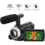 4K Camcorder Video Camera WiFi Camcorder 48MP Ultra HD Digital Camera 3.0” Touch Screen with External Microphone and Night Vision