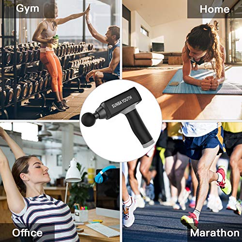 Massage Gun,SUNBA YOUTH Powerful Handheld Deep Tissue Muscle Massager,Rechargeable Cordless Percussion Massager with 5 Massage Heads& Portable Bag(Black) - Thumbnail 5