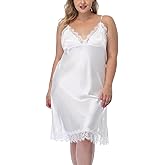 Women's Plus Size Satin Slip Nightgown Lace Chemise Lingeries Sexy Slit Negligees Sleepwear Bridal Lingerie