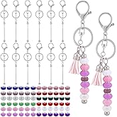BEAMARKER 96Pcs Beadable Keychains Making Set Bulk Including 12Pcs Blank Beadable Keychain Bar 12 Clasps with 36 Resin 36 Polymer Clay Rhinestone European Beads for DIY Crafts Jewelry Making