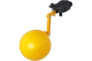 Jobe Valves J-RJV0075HF Rojo High-Flow Low-Pressure Float Valve, 4.9"-Wide Float, 3" Extension Arm, 20L/Min, 75PSI, 3/4" NPT Inlet, Yellow/Black