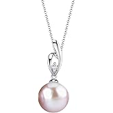 The Pearl Source 14K Gold Round Pink Freshwater Cultured Pearl & Diamond Lois Pendant Necklace for Women
