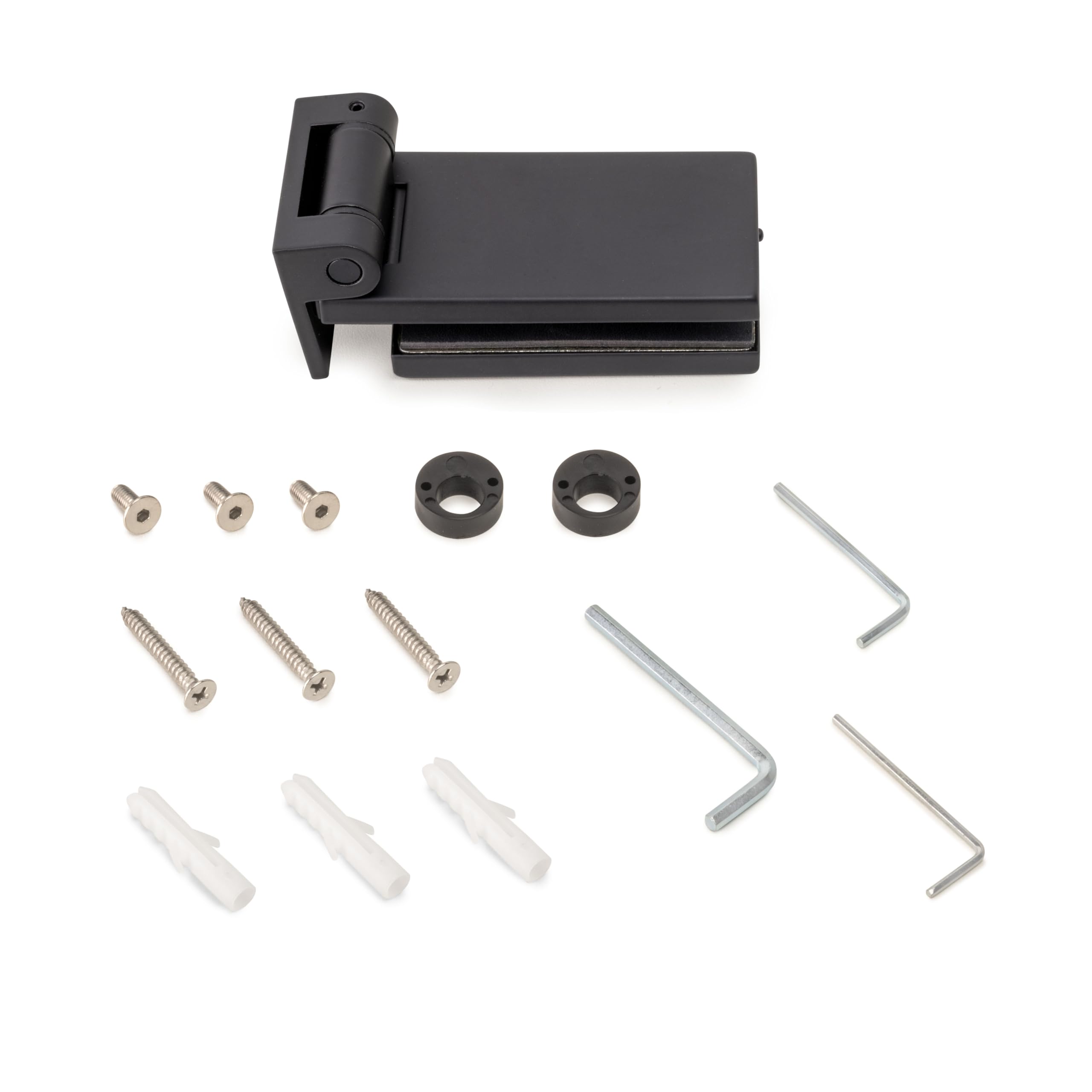 Emuca - Glass Door Hinge with Trim, Horizontal Hinge with 40mm Spade, for 8-12mm Door, Aluminium and Steel, Black Painted