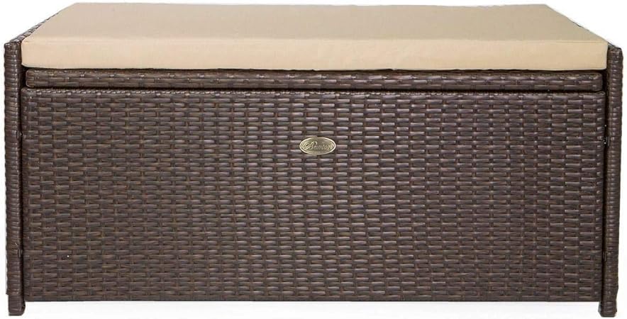 Amazon Com Mandycng Patio Outdoor Rattan Storage Bench W Cushion
