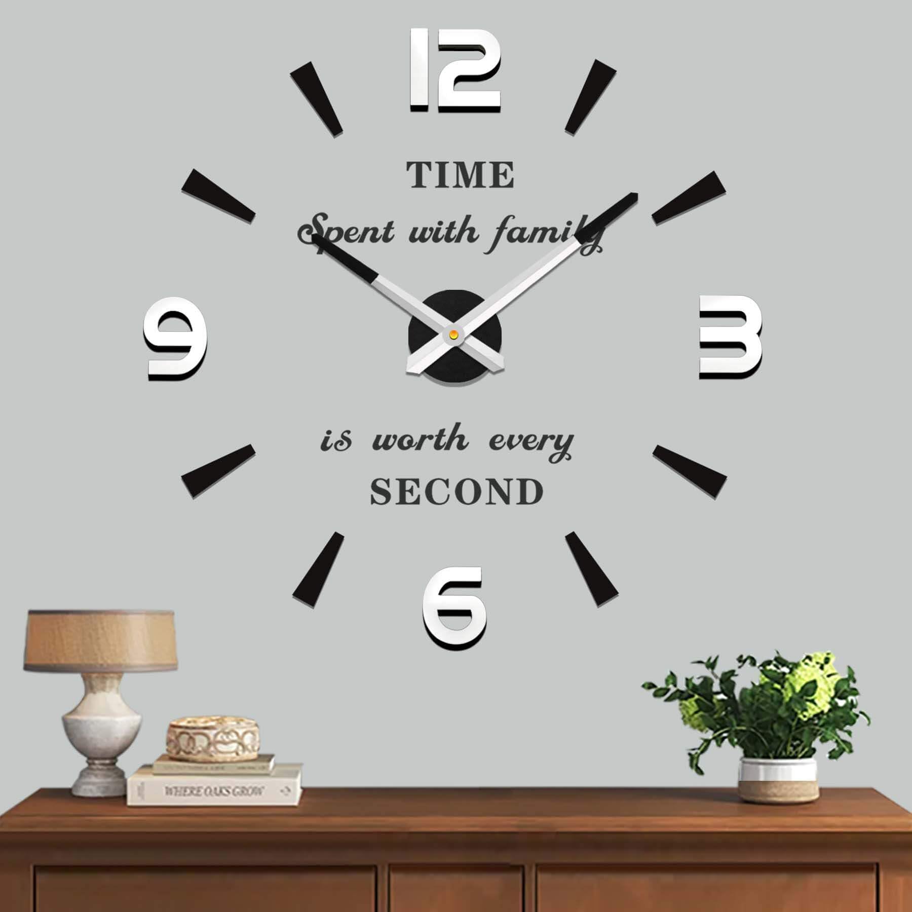 VANGOLD Modern Mute DIY Frameless Large Wall Clock 3D Mirror Sticker Metal Big Watches Home Office Decorations