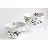 Shimizutougyou London Paris Snoopy Bowl, Set of 2 - Porcelain, Modern, Contemporary, Animal Print, Round, 4.8 oz, Microwave &amp; Dishwasher Safe