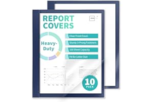 Binditek 10 Pack Heavy-Duty Clear Front Report Covers with 3 Prongs, 100-Sheet Capacity, Plastic Report Folder with Navy Back