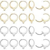 UNICRAFTALE 80Pcs 2 Color 304 Stainless Steel Leverback French Earring Findings Dangle Ear Wire Huggie Hoop 14.5mm Round Loops Earwires for DIY Jewelry Making Findings
