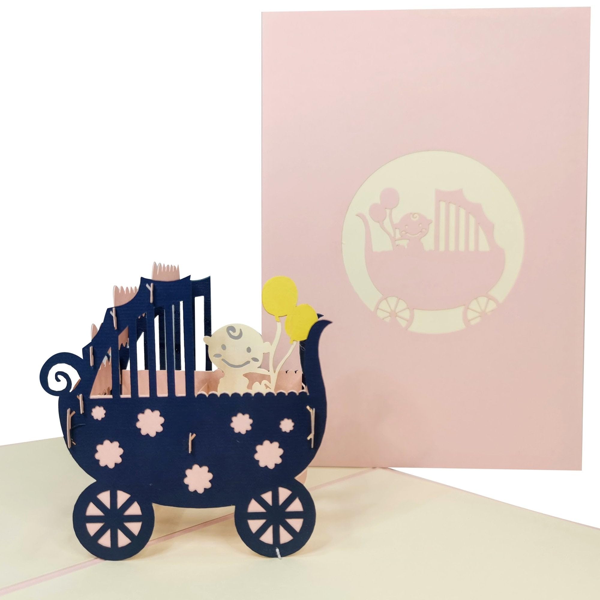 CardPop New Baby Girl in Pram Pop-Up Card - 3D Pop Up Greeting Card