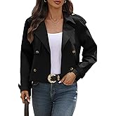 AMZANGEL Women's Cropped Trench Coat Lapel Long Sleeve Button Down Crop Jacket Double Breasted Oversized Jacket