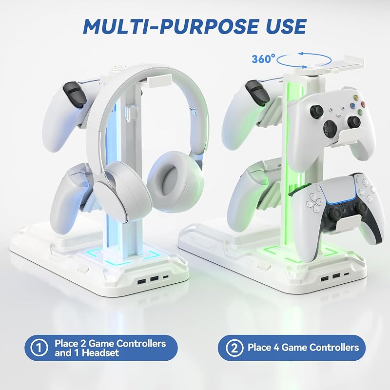 Soporte Auriculares Gaming LED, Soporte Mando PS5 con Carga Inalámbrica