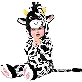 Infant Cow Costume | Baby Animal Plush Jumpsuit with Tail, Headpiece and Booties, Perfect First Halloween Outfit