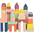 Migargle Large Wooden Building Blocks for Toddlers - Educational Preschool Learning Toys with Storage Bag, Innovative Shapes & Variety Colors to Build More Combinations （48Pcs）