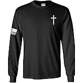 Trenz Shirt Company Christian Shirt Faith Cross Crest American Flag Mens Long-Sleeve Graphic T-Shirt