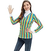 QPAXUCR Adult Womens Long-Sleeved Striped T-Shirt Cartoon Character Costume for Halloween Cosplay Party
