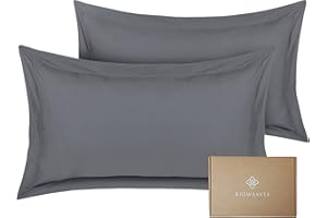 BIOWEAVES 100% Organic Cotton Pillow Shams 300 Thread Count Soft Sateen Weave GOTS Certified – Standard/Queen Size, Set of 2, Grey