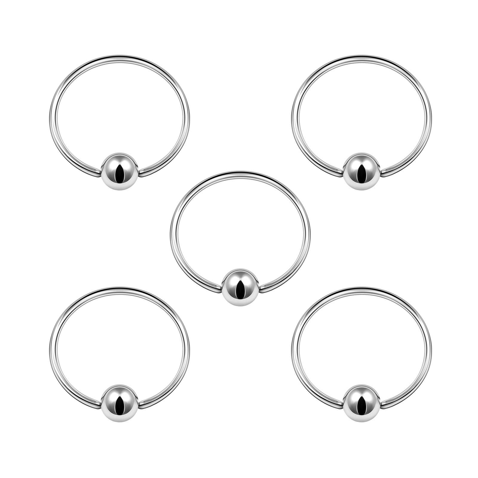 BanaVega 5PCS Stainless Steel Captive Bead Hoop Earrings 20g 3/8 10mm 3mm Ball Cartilage Tragus Nose Earrings Piercing Jewellery 5000