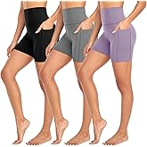 MOREFEEL 3 Pack Biker Shorts Women with Pockets – 5" Tummy Control High Waisted Workout Gym Yoga Athletic Shorts