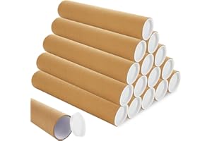 LOYORTY 15PCS 2x15 Inch Poster Tube, Mailing Tubes with Caps, Cardboard Shipping Tubes, Kraft Paper Tube Mailers for Shipping, Packing, Art Prints, Maps, Blueprint