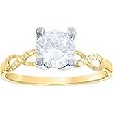 Jewels By Lux 14Kt Two-Tone Gold Womens Cubic Zirconia Diamond-Cut Polished Finish Bridal Anniversary Engagement Wedding Ring